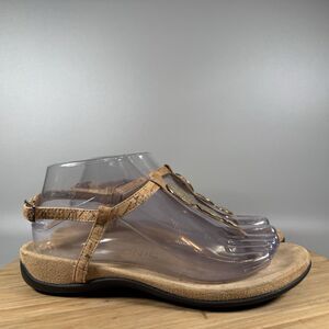 Vionic Lizbeth Women's Size 7 Hammered Metal T-strap‎ Orthotic Sandal Gold Cork